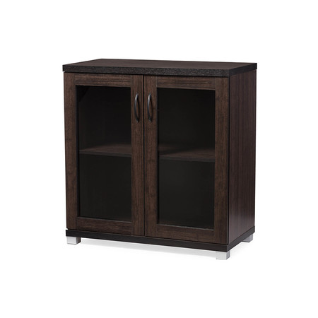 Baxton Studio Zentra ModernDark Brown Sideboard Storage Cabinet with Glass Doors 119-6494